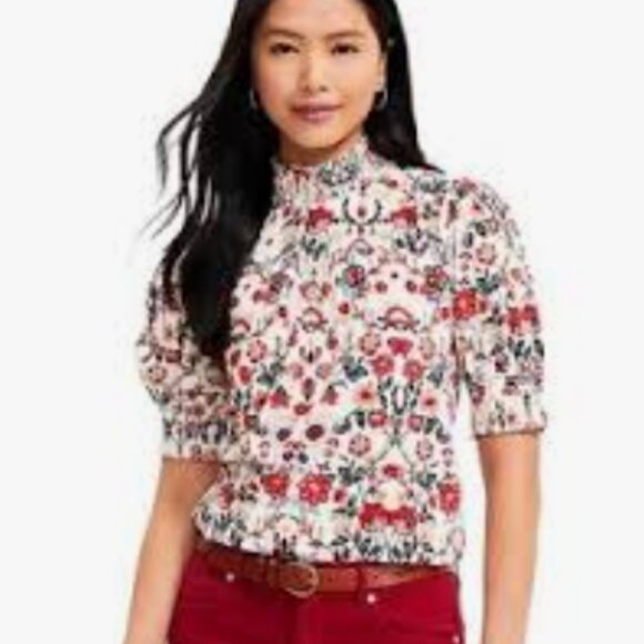 Loft Floral Short Sleeve Blouse - Size XSP Office Modest Casual - Picture 1 of 6